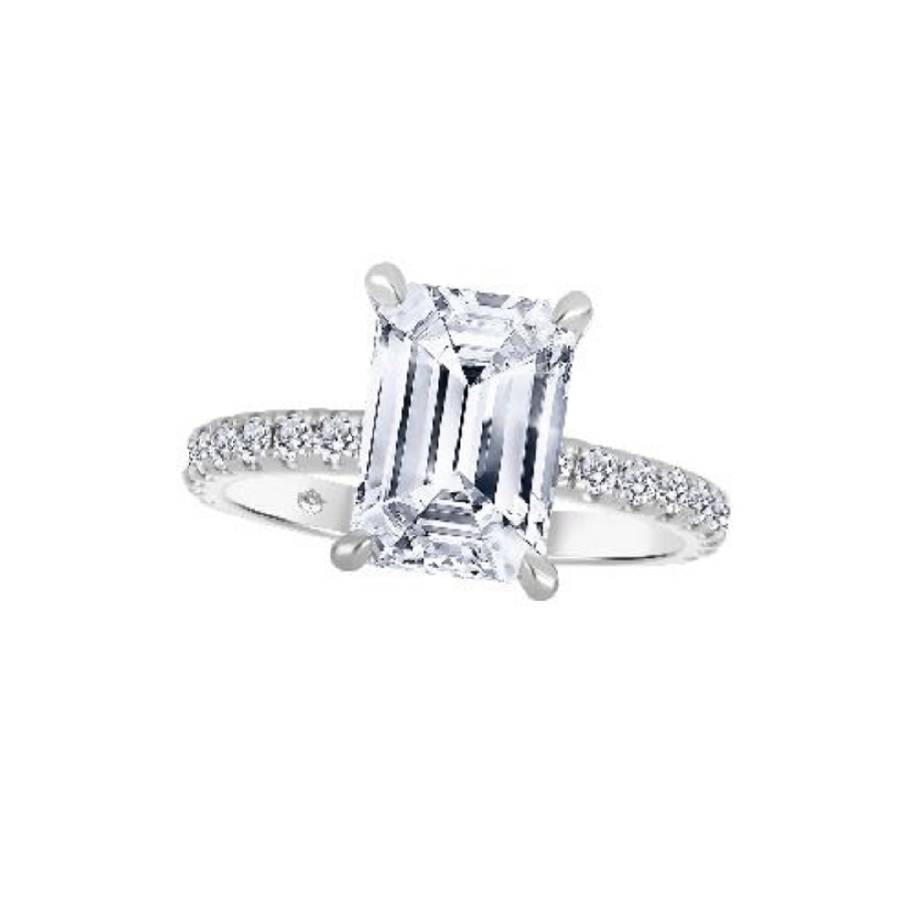 Emerald-Cut LAB-Grown Diamond Hidden Halo Ring ...