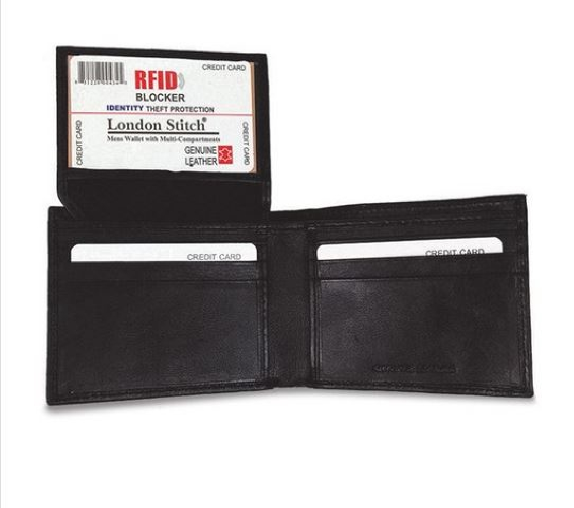 RFID Black Leather Bifold Wallet  