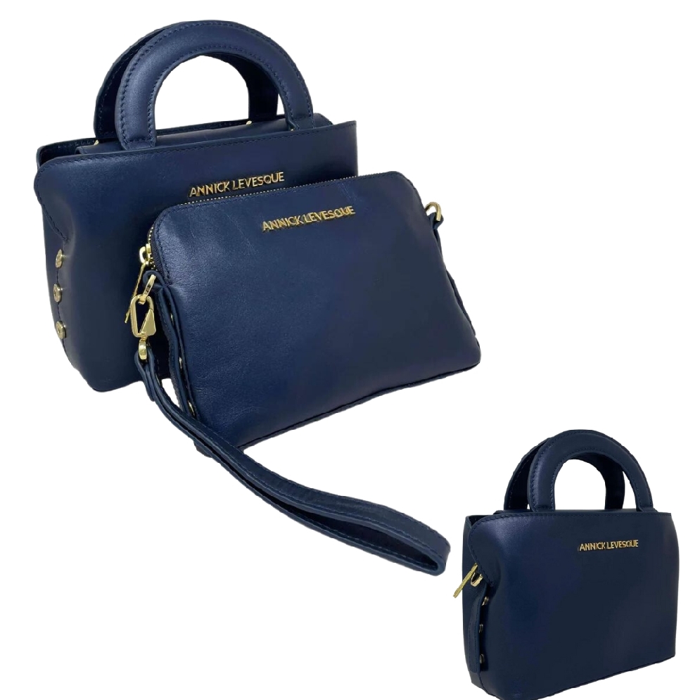 Annicklevesque -Metallic Navy Blue Leather Purs...