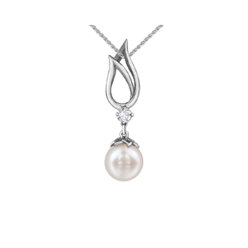 Maple Leaf Diamond Pearl &amp; Diamond Pendant 0.09...