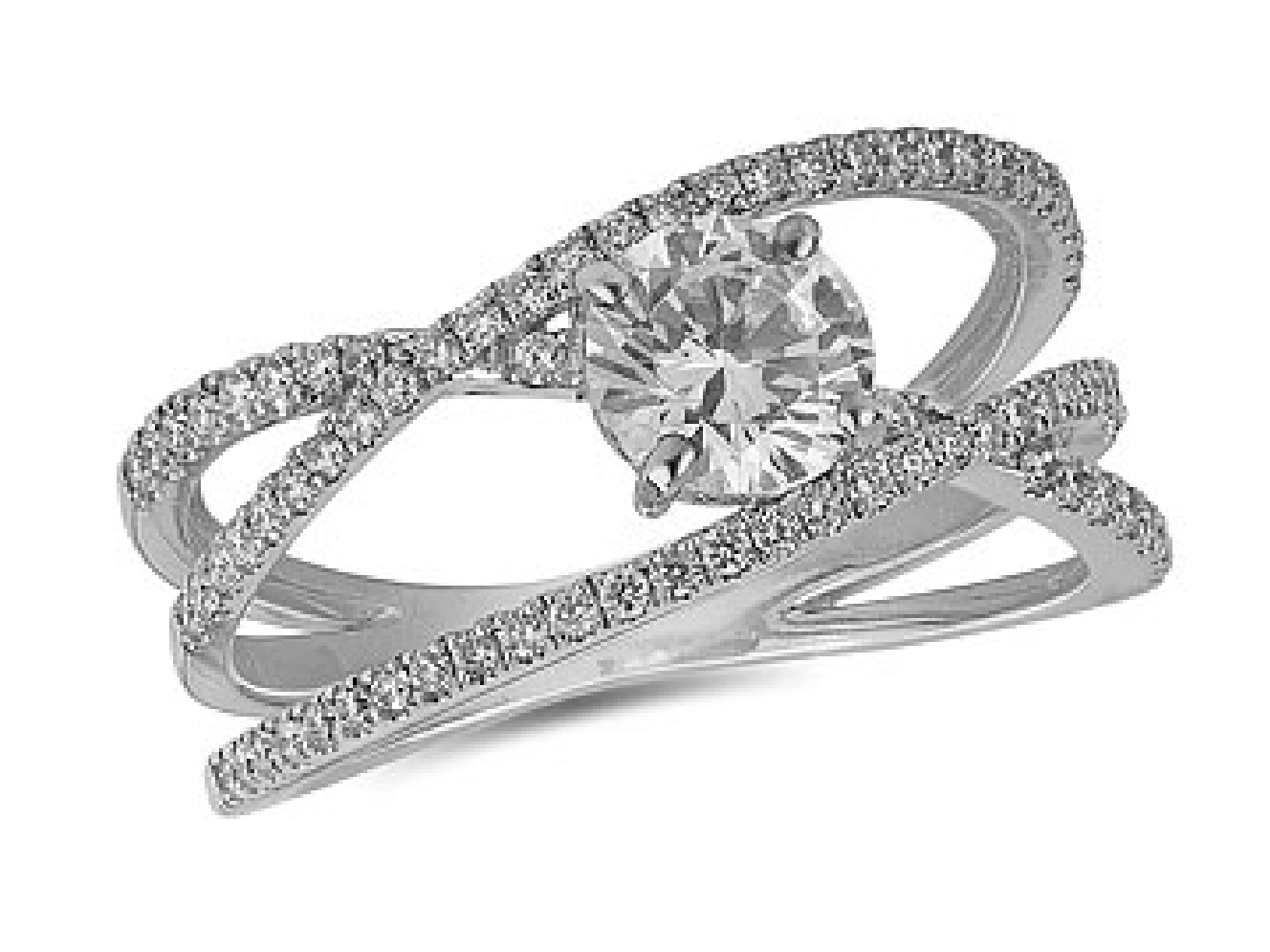 Diamond Cross Over Engagement Ring 14KT WG  1.1...