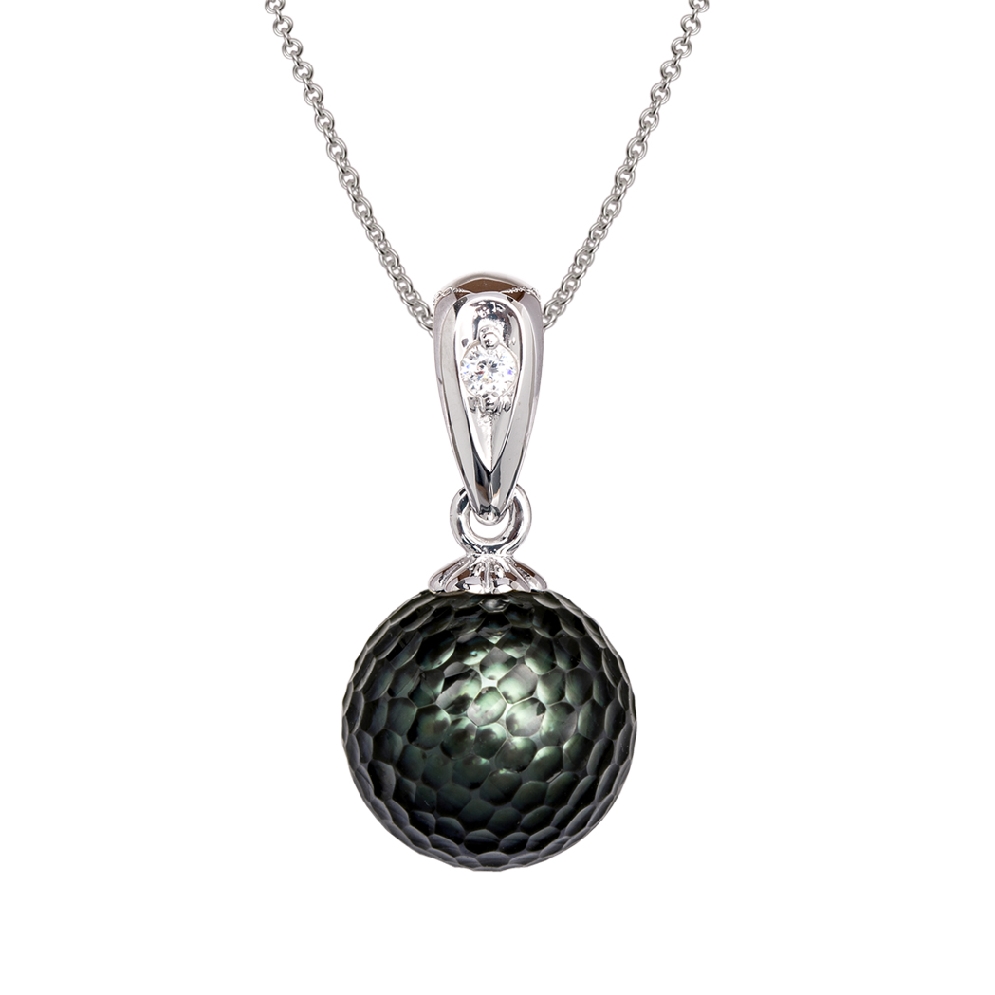 Momento Carved Pearl Diamond Pendant in 14KT WG  