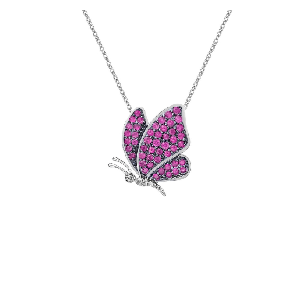 Pink Sapphire With Diamonds Butterfly Pendant 0...