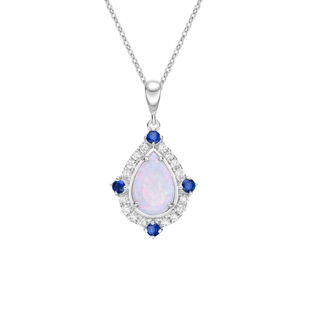 Opal; Blue Sapphire and Diamond  Pendant  0.16c...