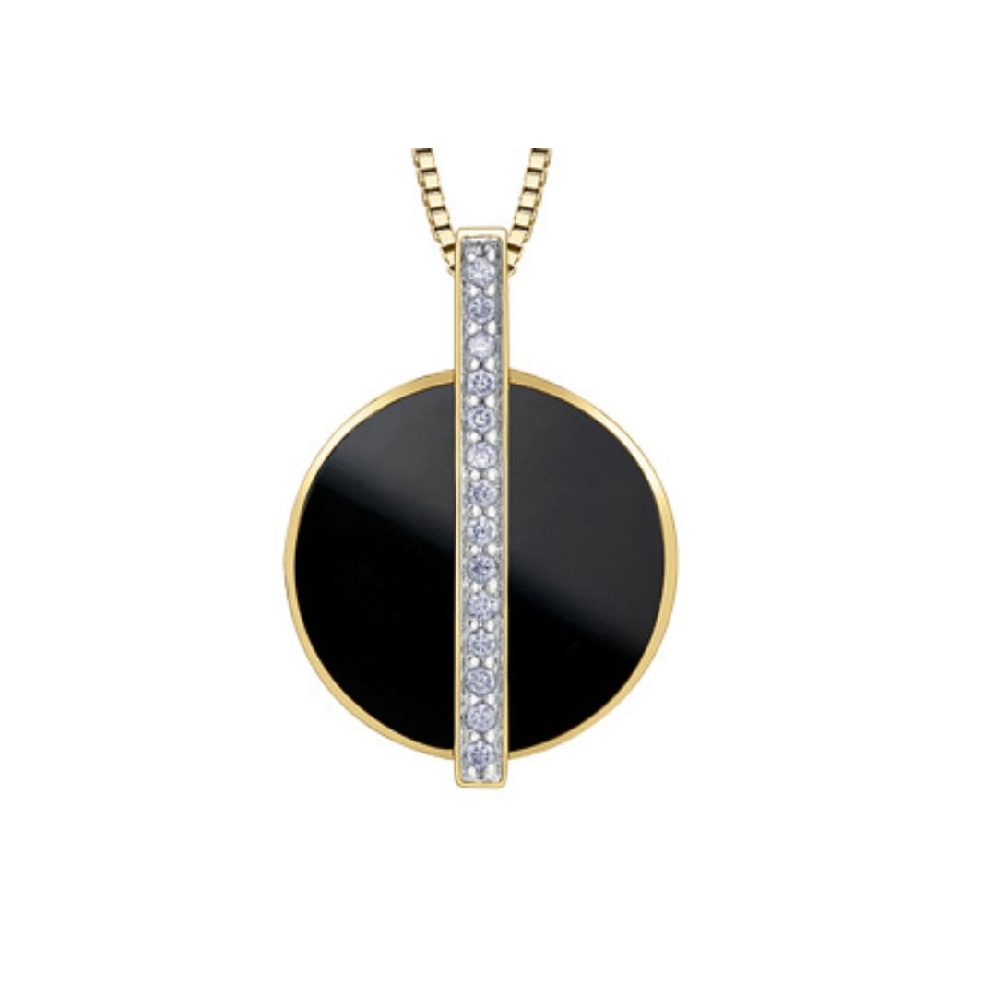 Onyx &amp; Diamond Pendant
10KT Yellow Gold
.07ct...