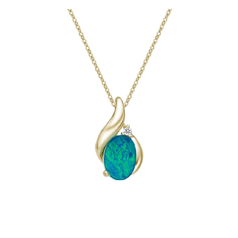 Opal Doublet and Diamond Pendant 0.01ct
10KT Y...