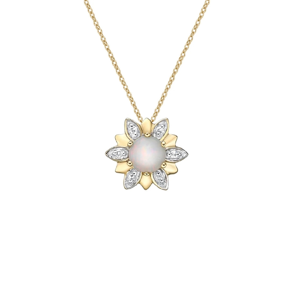 Opal and Diamond Flower Pendant 0.03ct
10KT Ye...