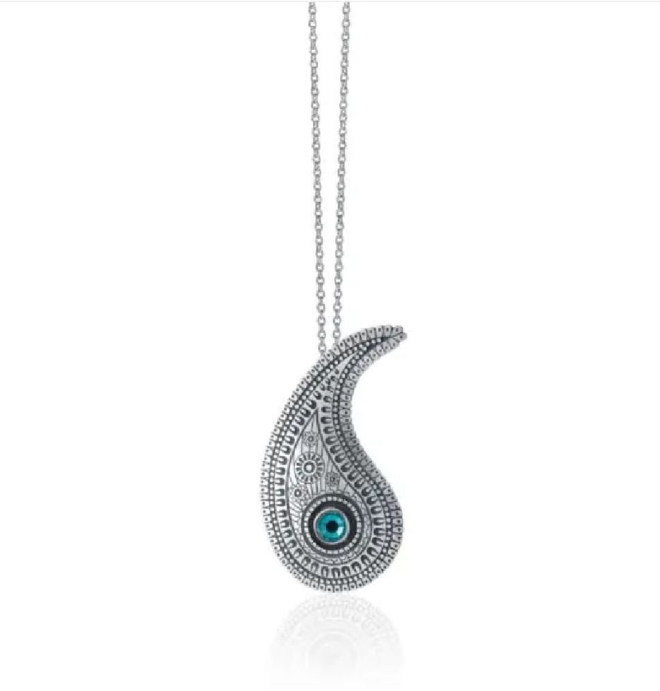 Pewter Paisley Teal Pendant 24   Chain  