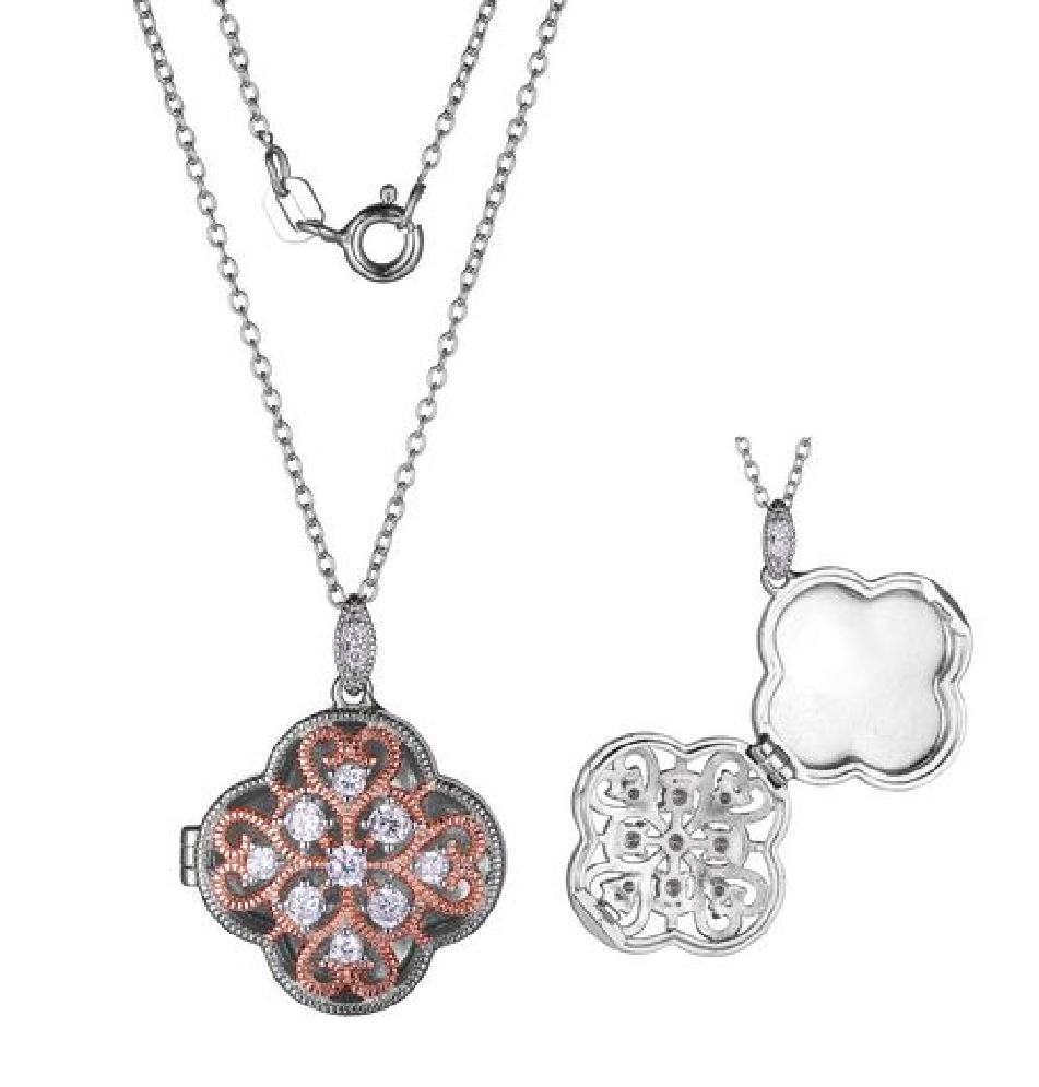 Reign Silver Rhodium &amp; Rose Gold Plated Diamond...