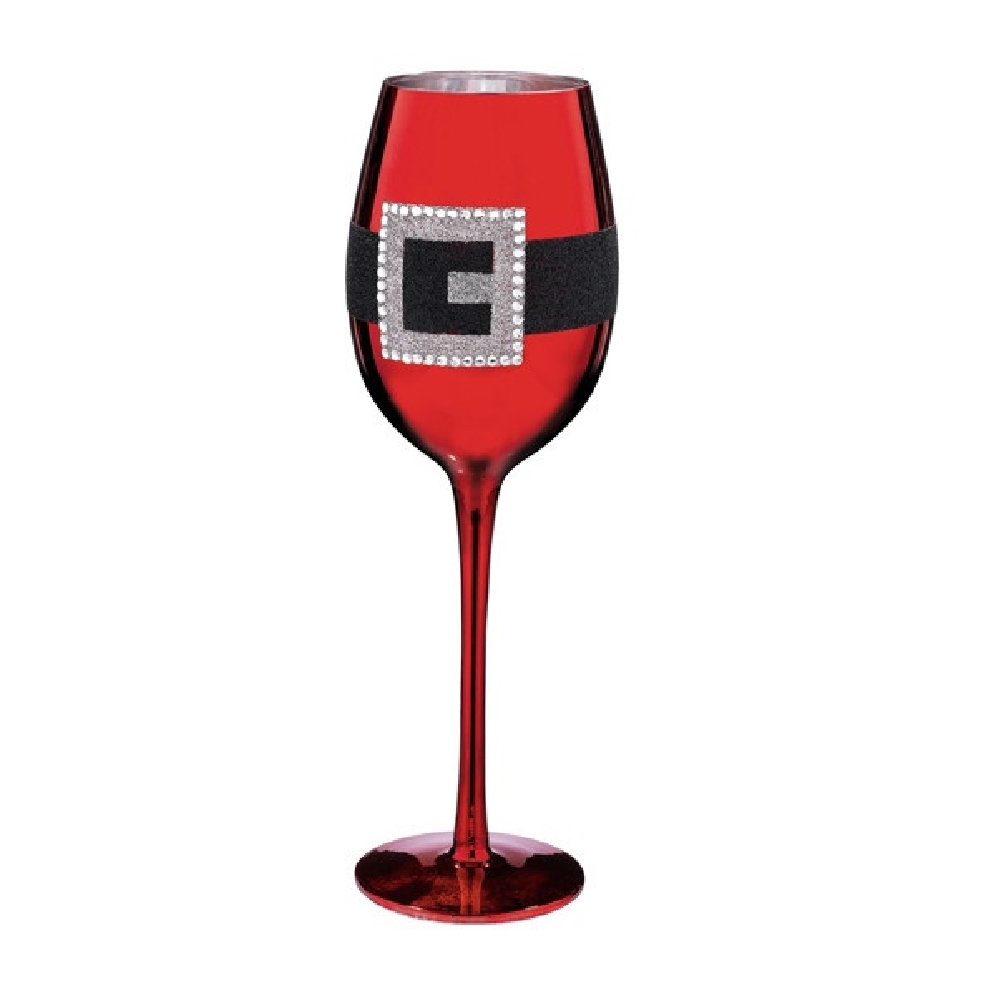 Red Metallic Santa Belt Wine Glass  