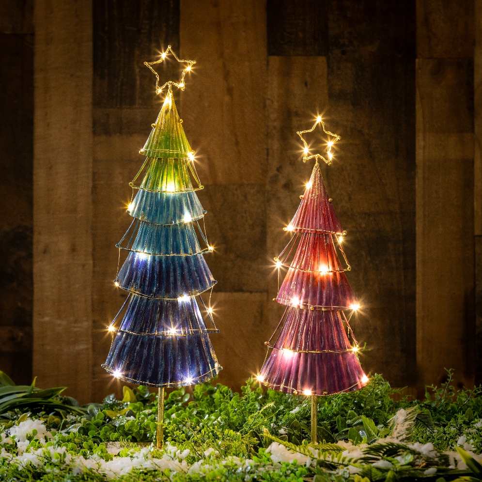 Colorful Christmas Tree LED Metal Statue; Set o...
