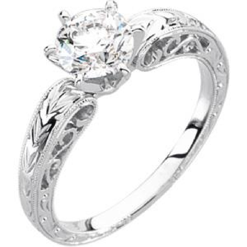 14KT WG Hand Engraved Engagement Ring Mount and...