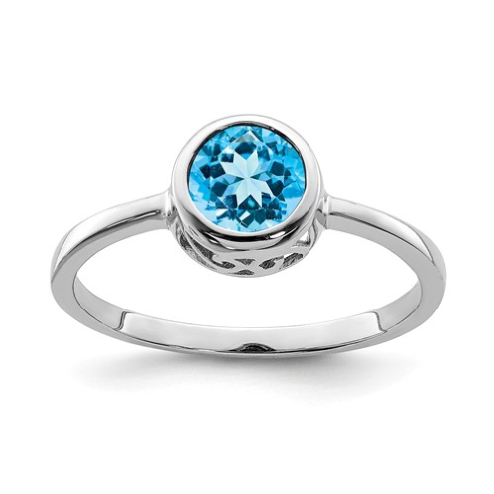 Blue Topaz Bezel Set Ring; in Silver  