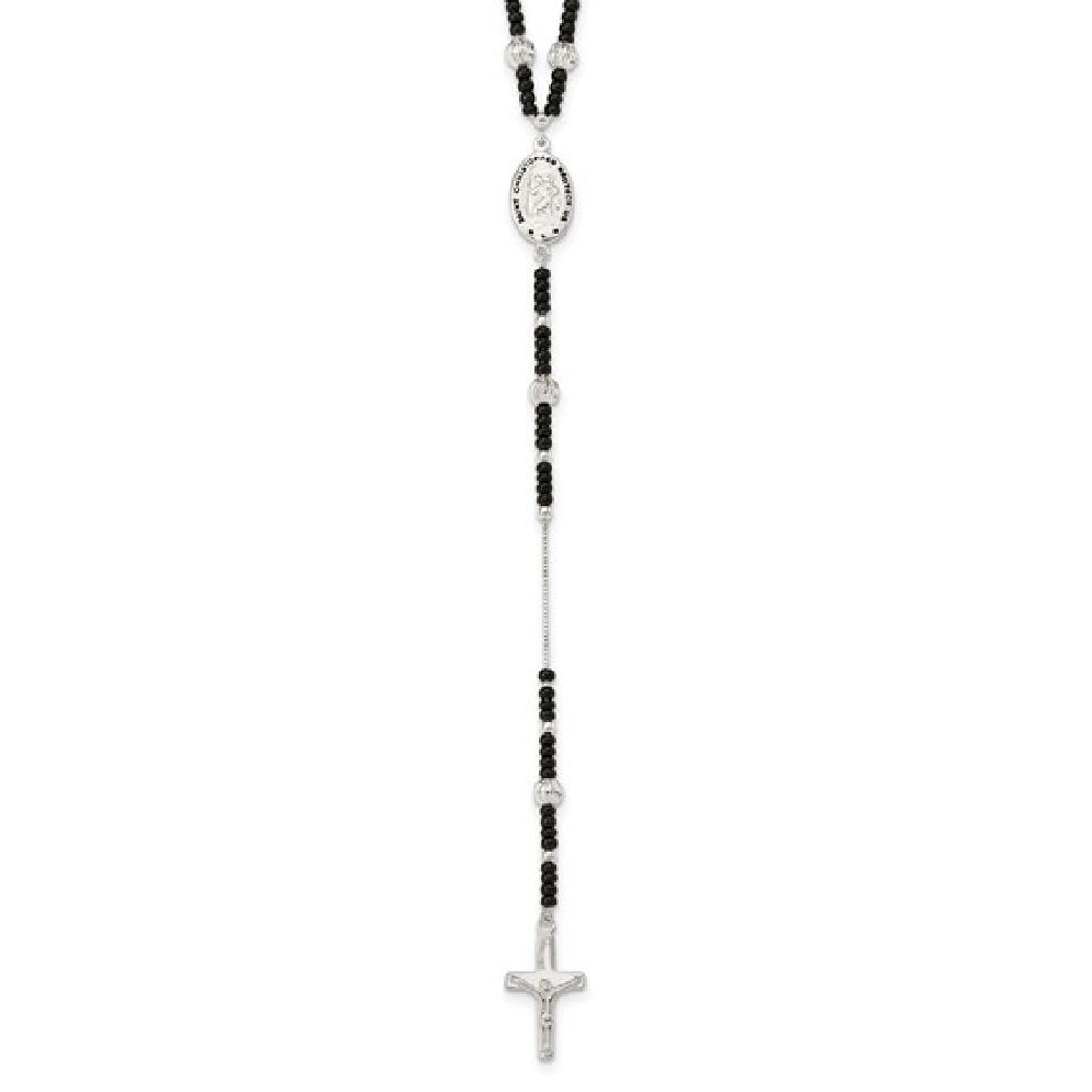 Sterling Silver Enameled and Black Glass Bead R...