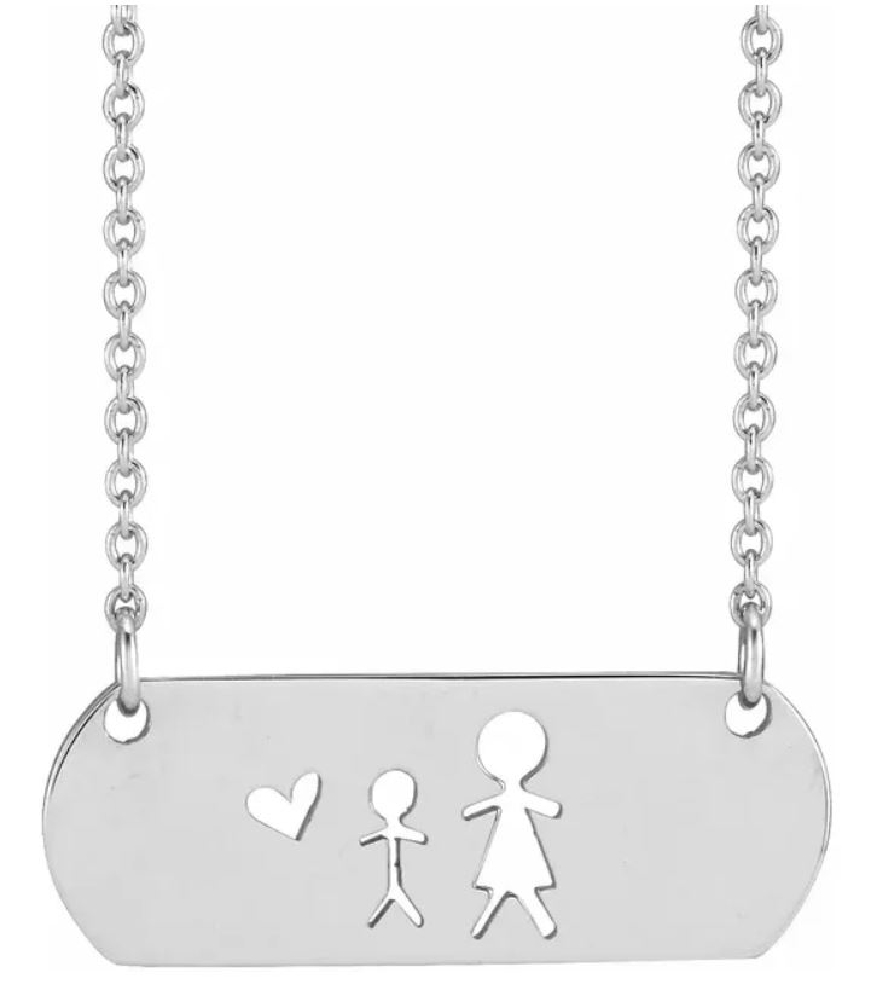 Sterling Silver Mother &amp; Son Stick Figure Famil...