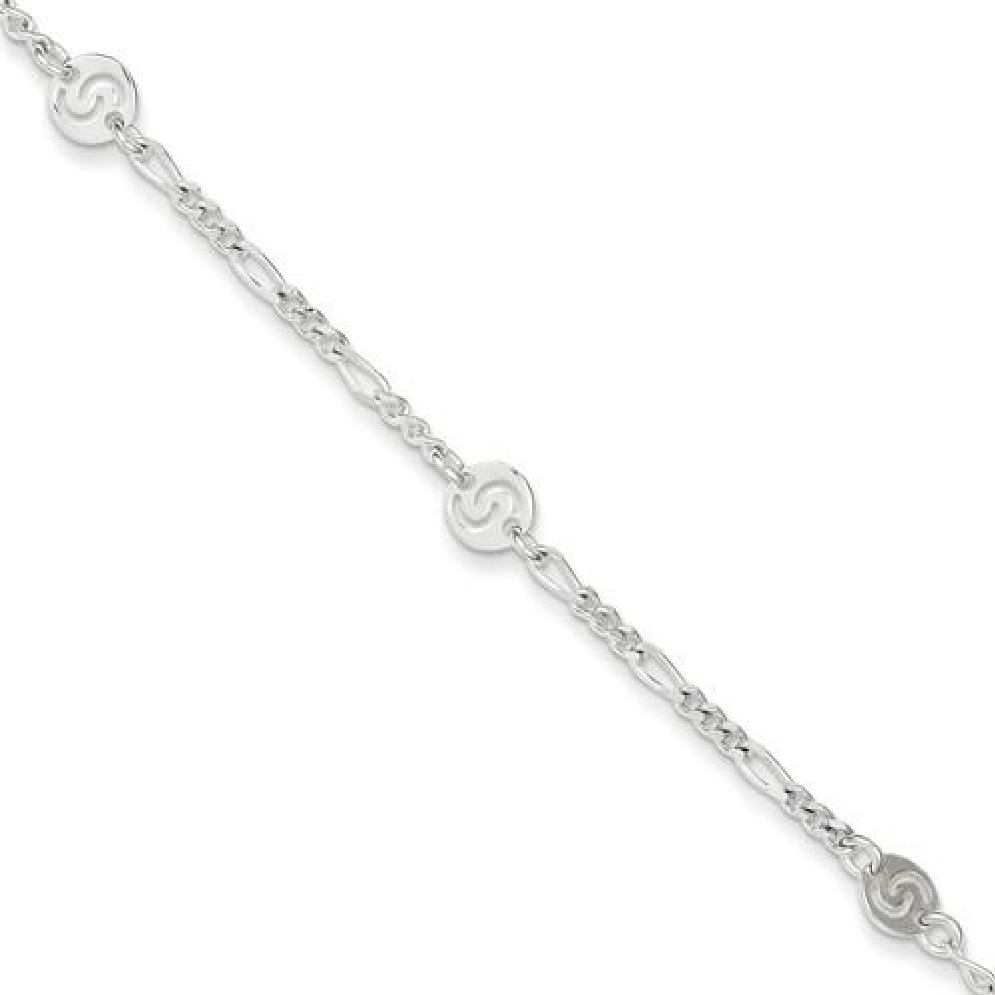 Sterling Silver Anklet
Polished Swirl Disc 
9...