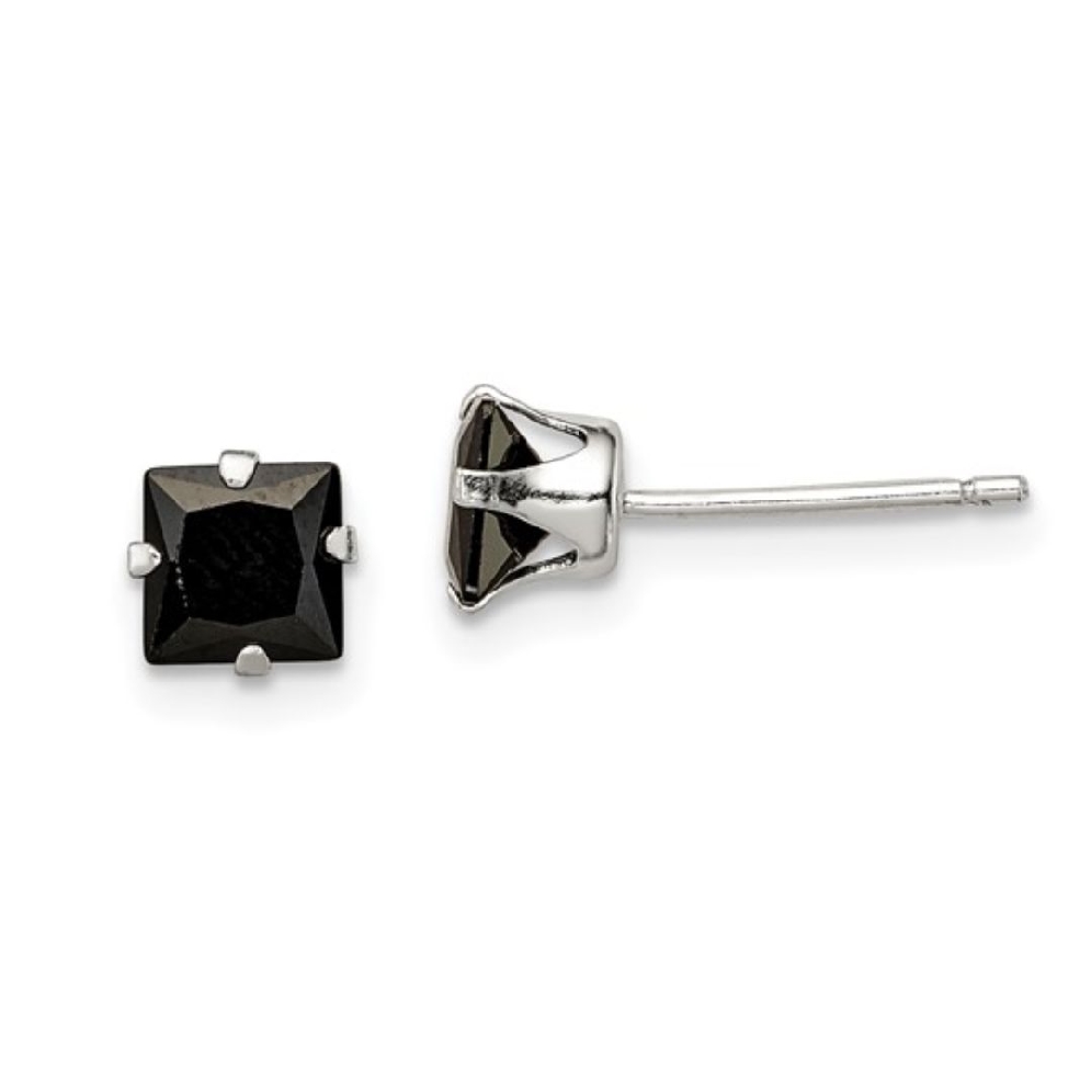 Black Square CZ Stud Earrings in Silver 5mm  