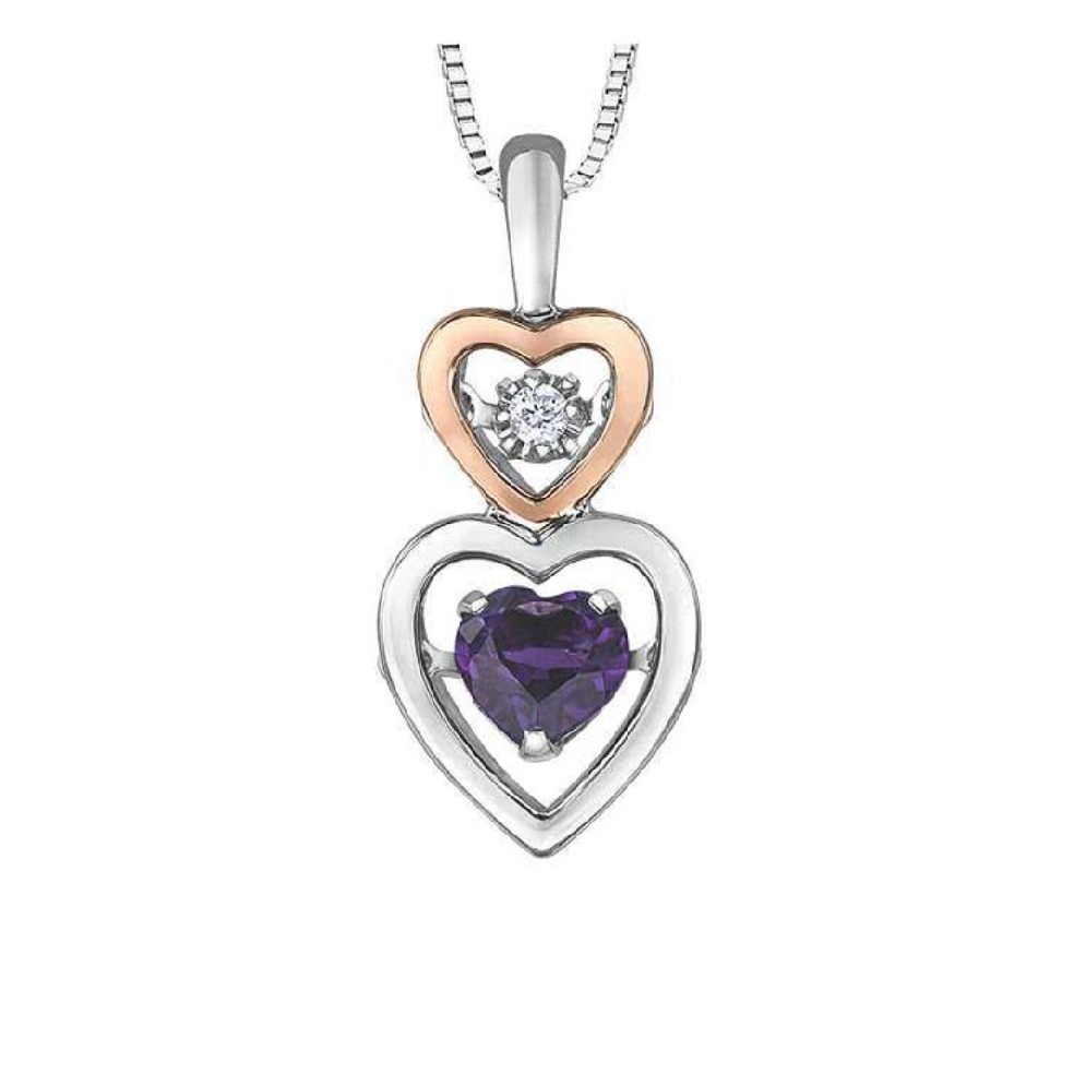Silver and 10KT Rose Gold Heart Pendant with Am...