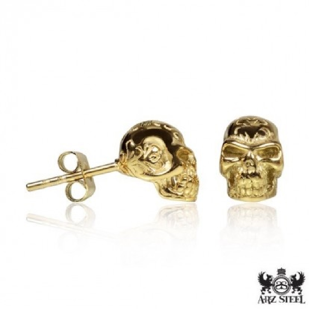 A.R.Z. Steel Skull Earring Goldtone  