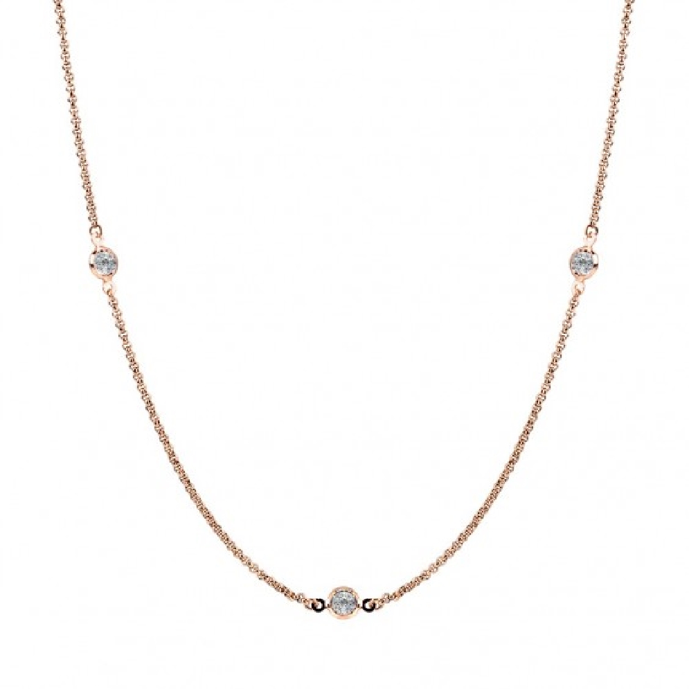 Rose Gold Color Steel Necklace 40   with Crysta...