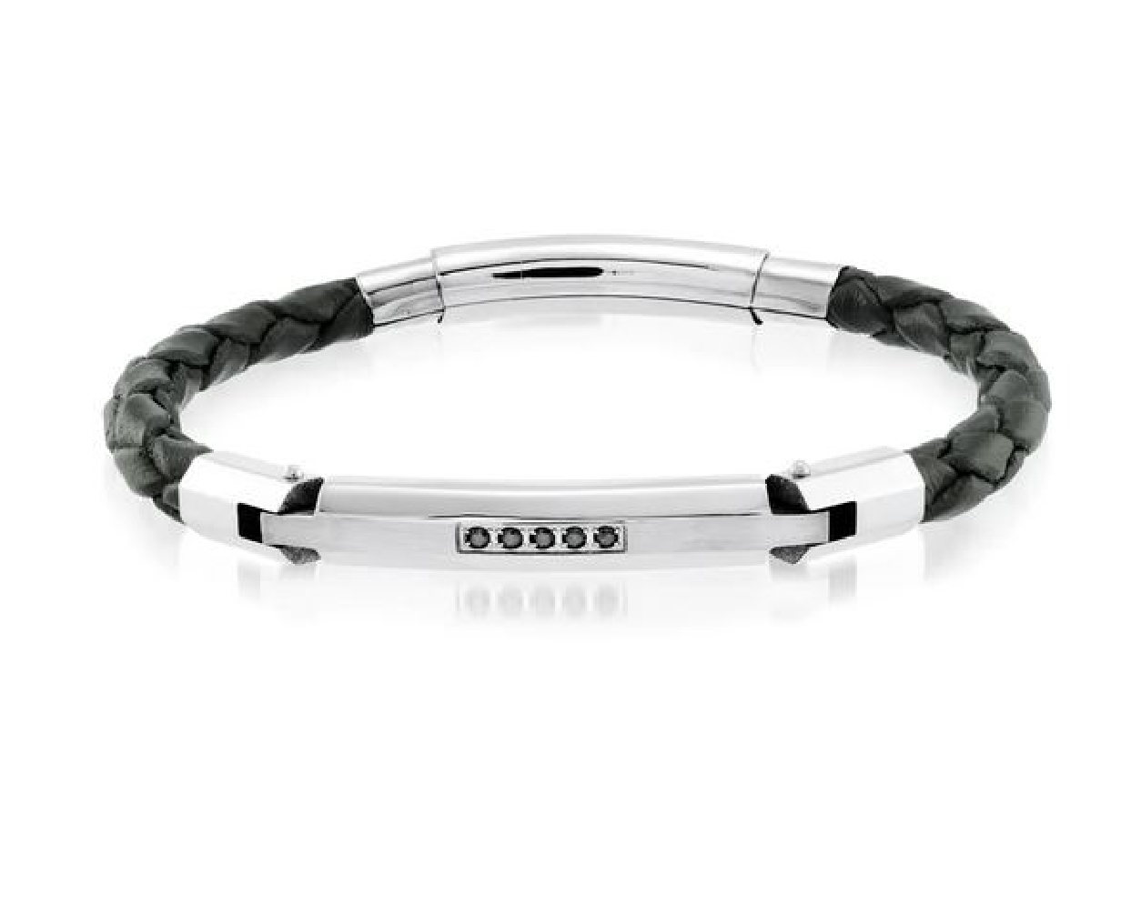 ITALGEM STEEL 
Steel Bracelet 
Leather w/ Bla...
