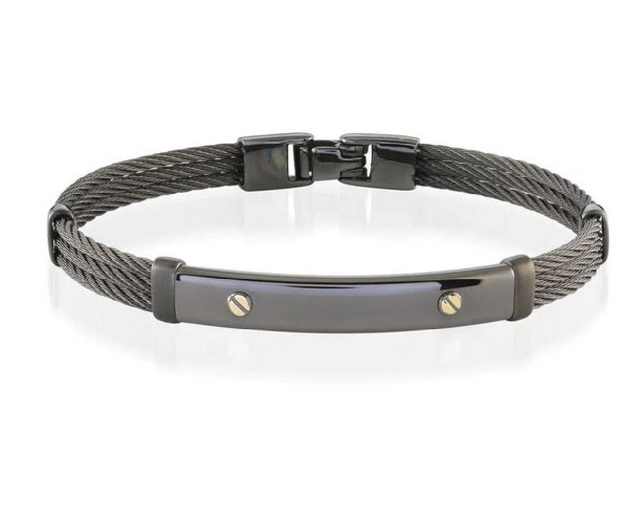 Steel Bracelet
Black IP &amp; 18Kt Gold  
3 Row C...