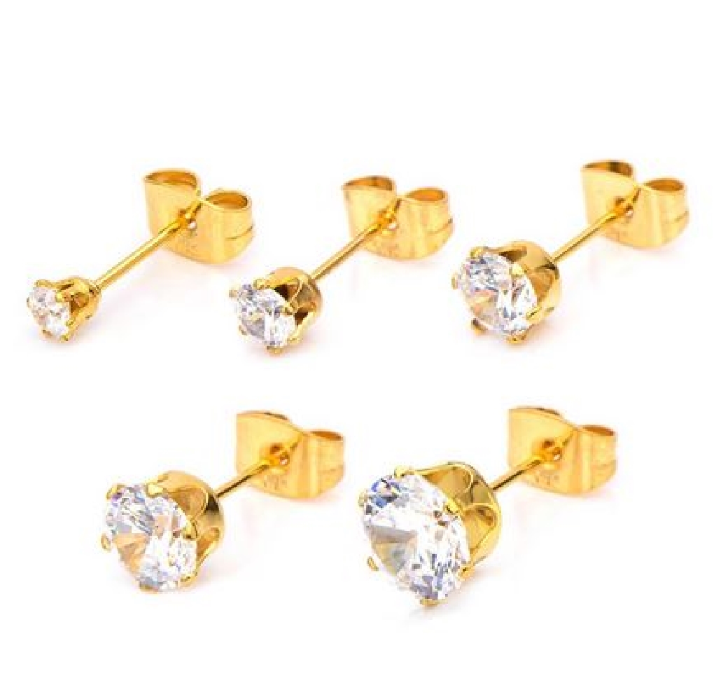 INOX&trade; Steel
CZ Stud Earrings
Gold IP
Unise...