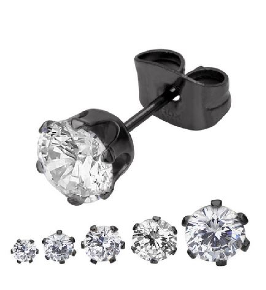 INOX&trade; Steel
CZ Stud Earrings
Black IP
Unis...
