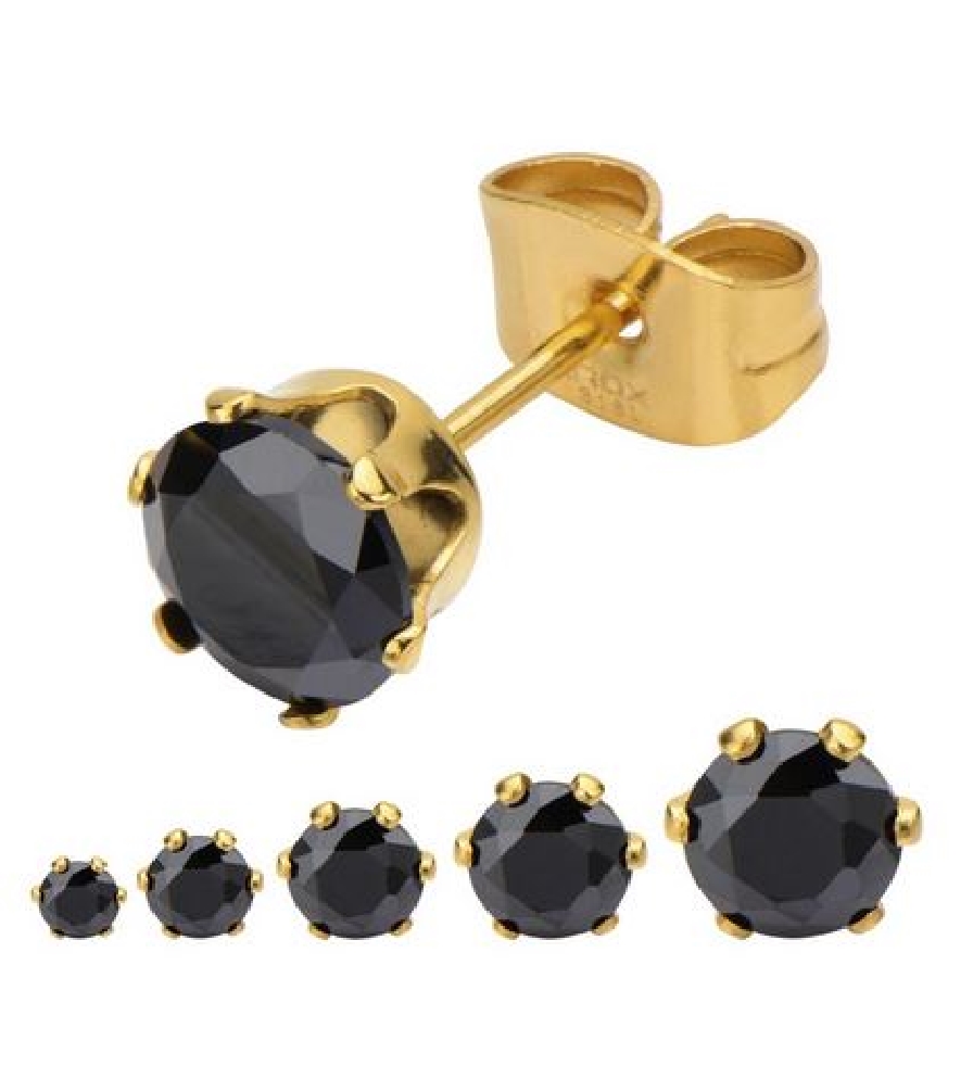 INOX&trade; Steel
Black CZ Stud Earrings
Gold IP...