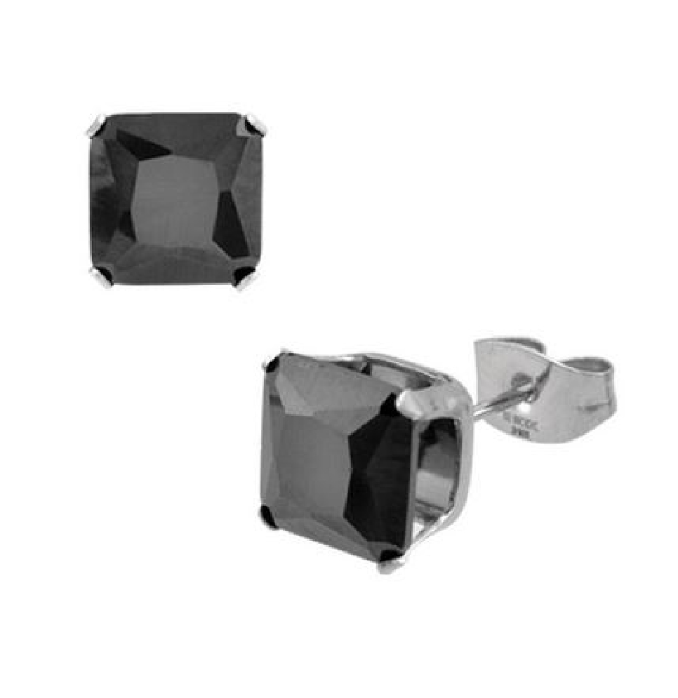 INOX&trade; Steel
Black Square CZ Stud Earrings
U...
