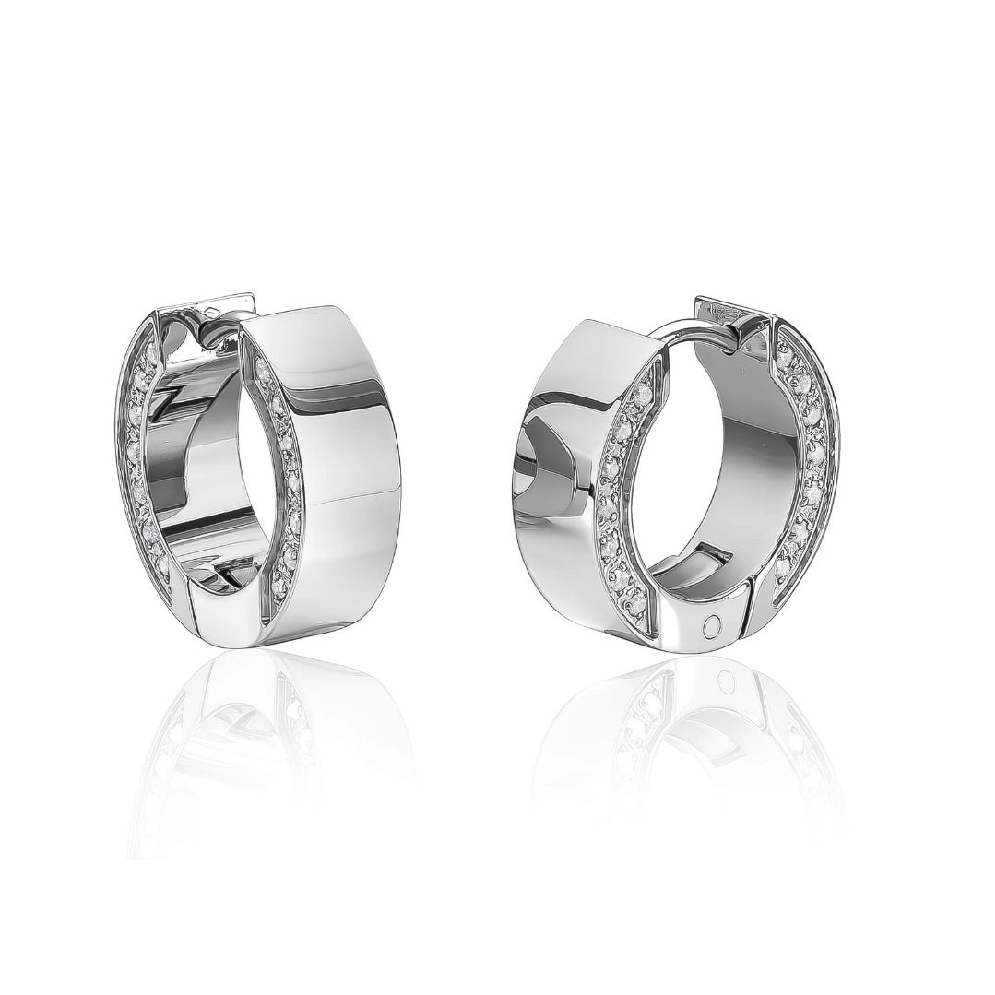 ITALGEM STEEL
 Hoop Earrings
w/ CZ s
  