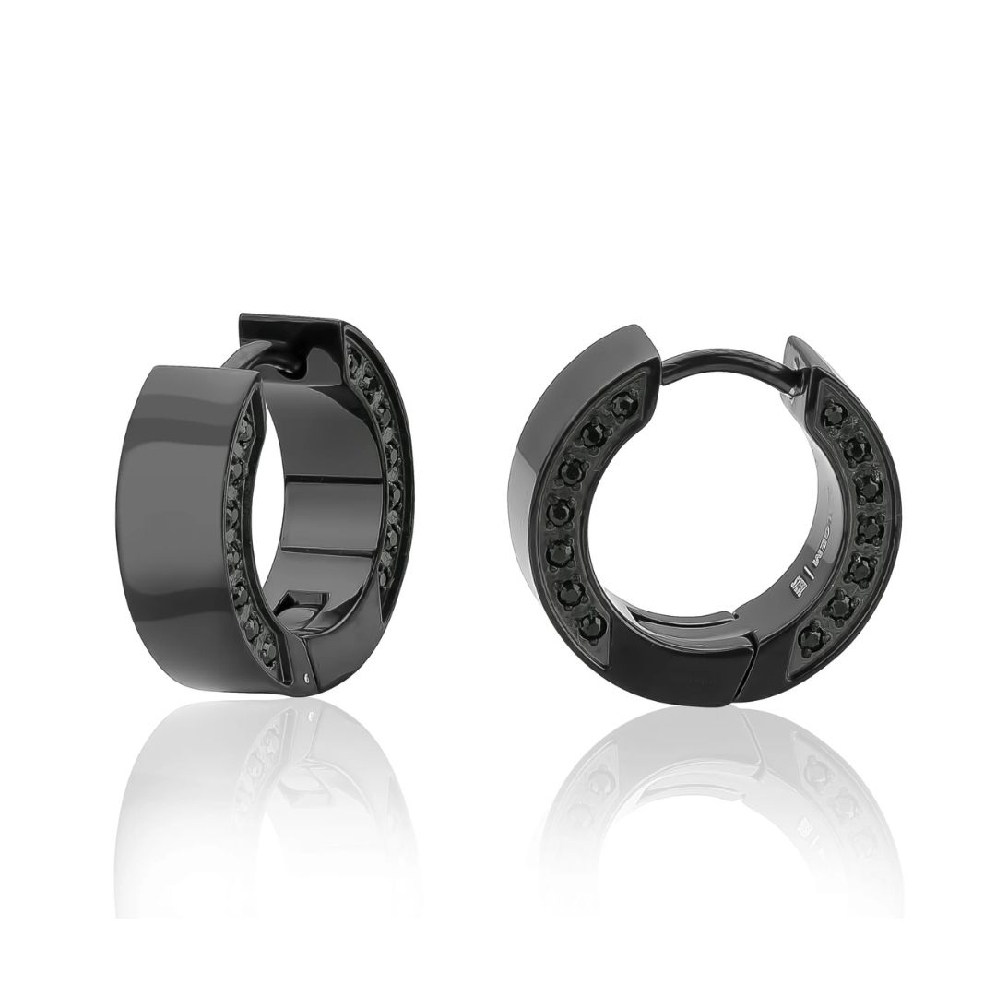 ITALGEM STEEL
 Hoop Earrings
Black IP Steel w...