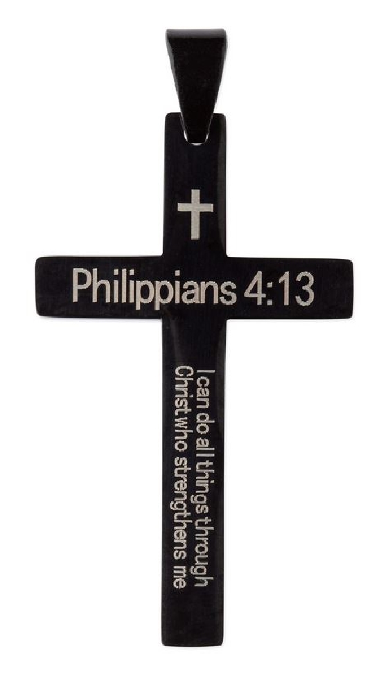 BLACK COATED CROSS NECKLACE 24in - I CAN DO ALL...