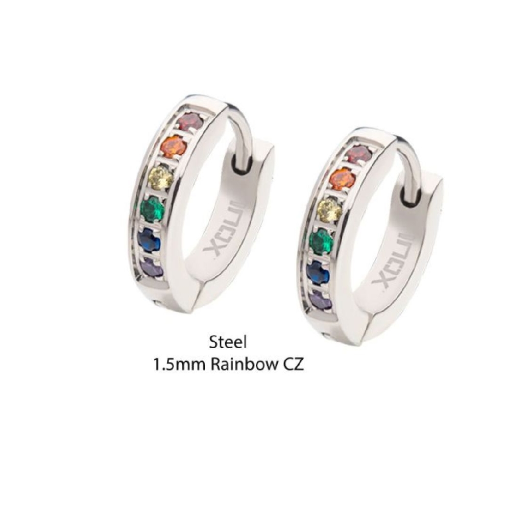 INOX™ Steel
Rainbow Huggie Earrings 
w/ CZ   