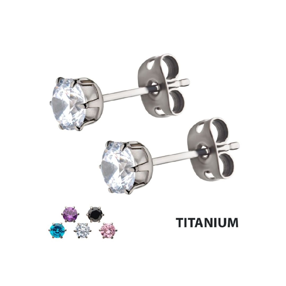 INOX&trade; 
Titanium Stud Earrings
w/ Pink CZ 
...
