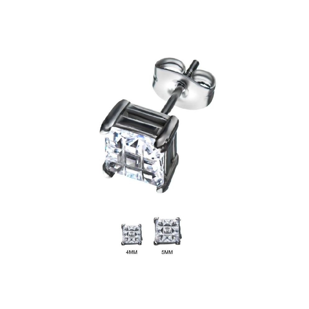 INOX&trade; Steel
Square CZ Hashtag Stud Earrings...