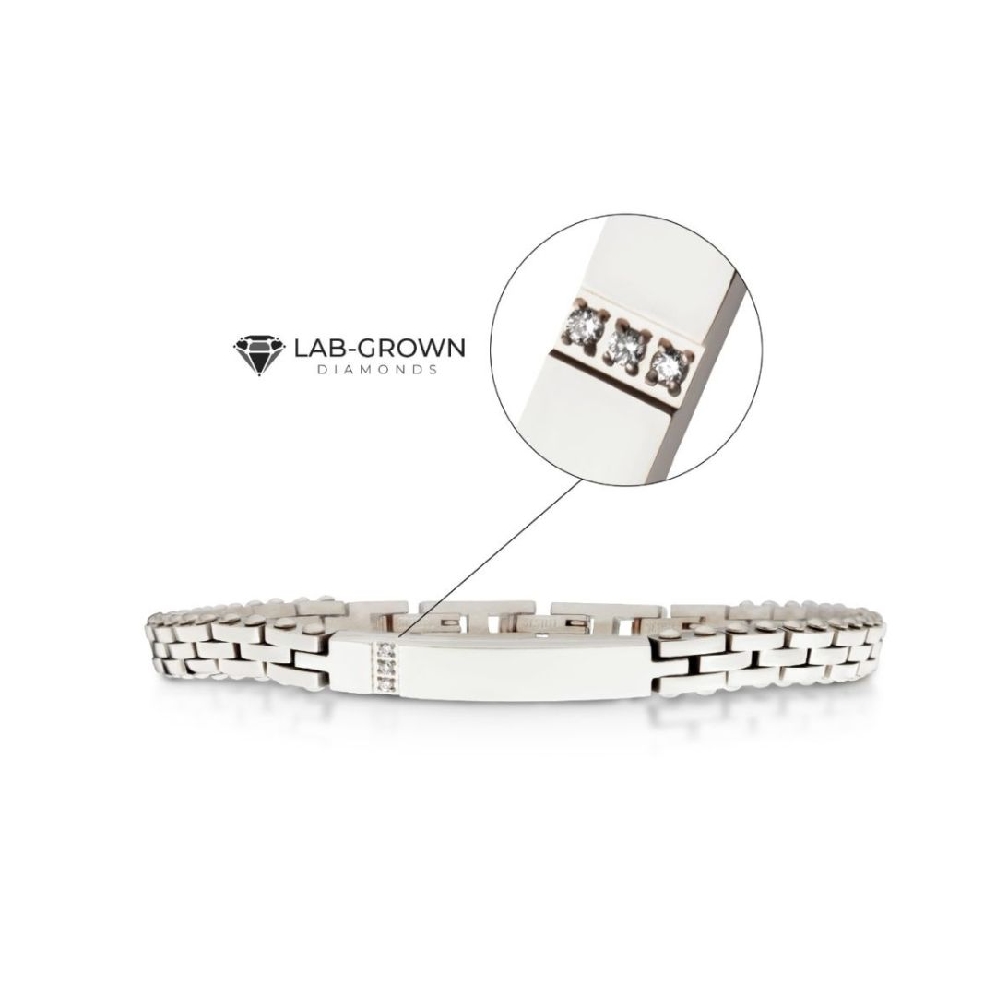 INOX&trade; Steel
Trim Cut Bracelet
w/ .02ctw Lab...