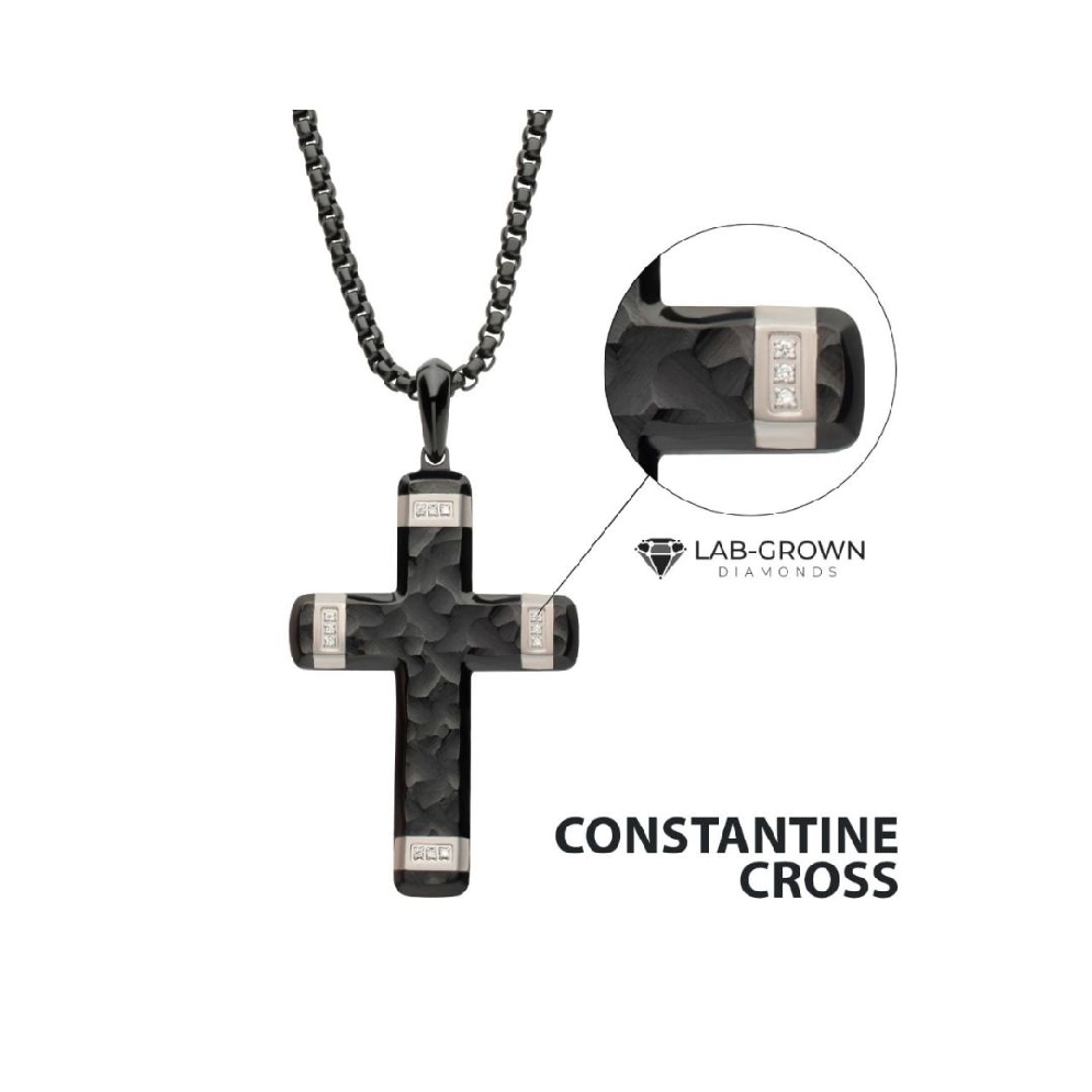 INOX&trade; Steel
Black Cross Necklace
w/.06ctw L...