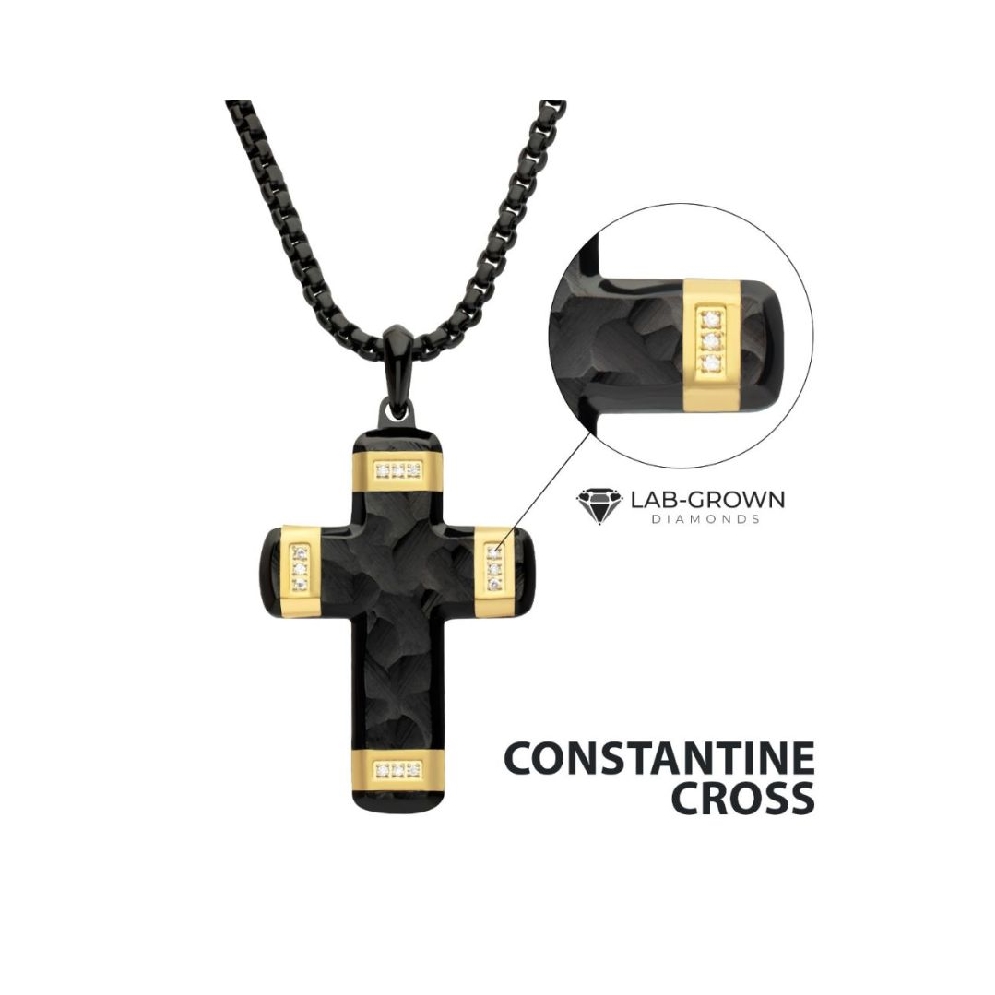 INOX&trade; Steel
Black Cross Necklace
w/.06ctw L...