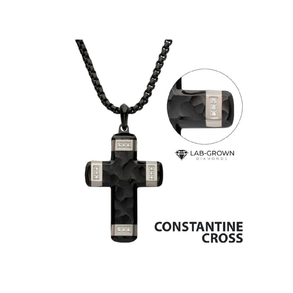 INOX&trade; Steel
Black Cross Necklace
w/.06ctw L...