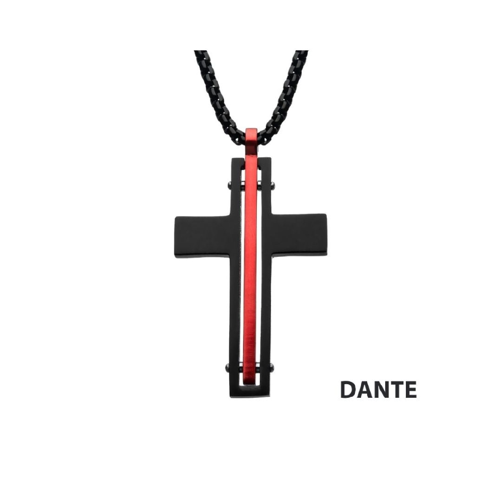 INOX&trade; Steel
Dante Cross Pendant 
Black &amp; Re...