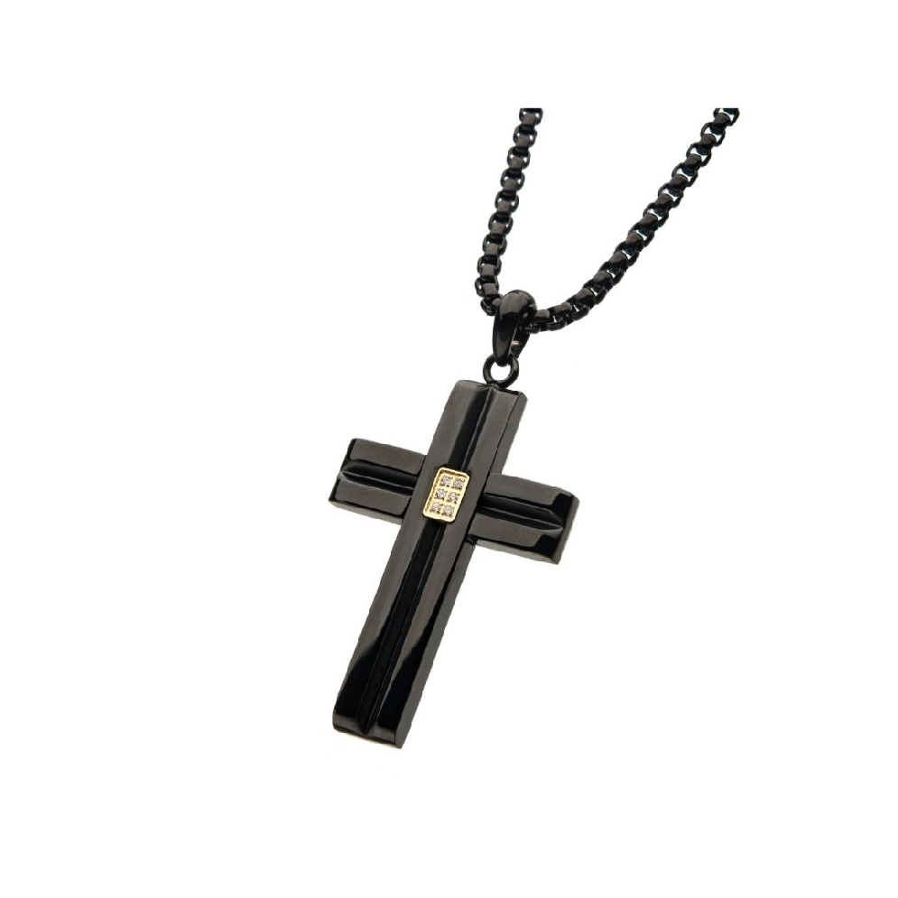 INOX&trade; Steel
Golden Glint Cross Pendant 
Bla...