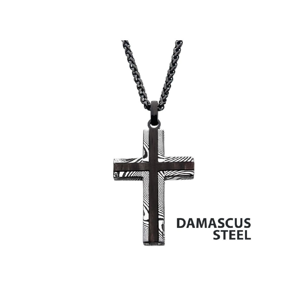 INOX&trade; Steel
Cross Pendant
Black Ip Damascus...