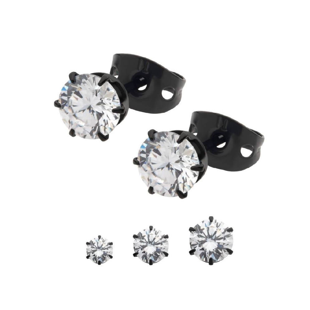 INOX&trade; 
CZ Stud Earrings
Black IP Titanium
...