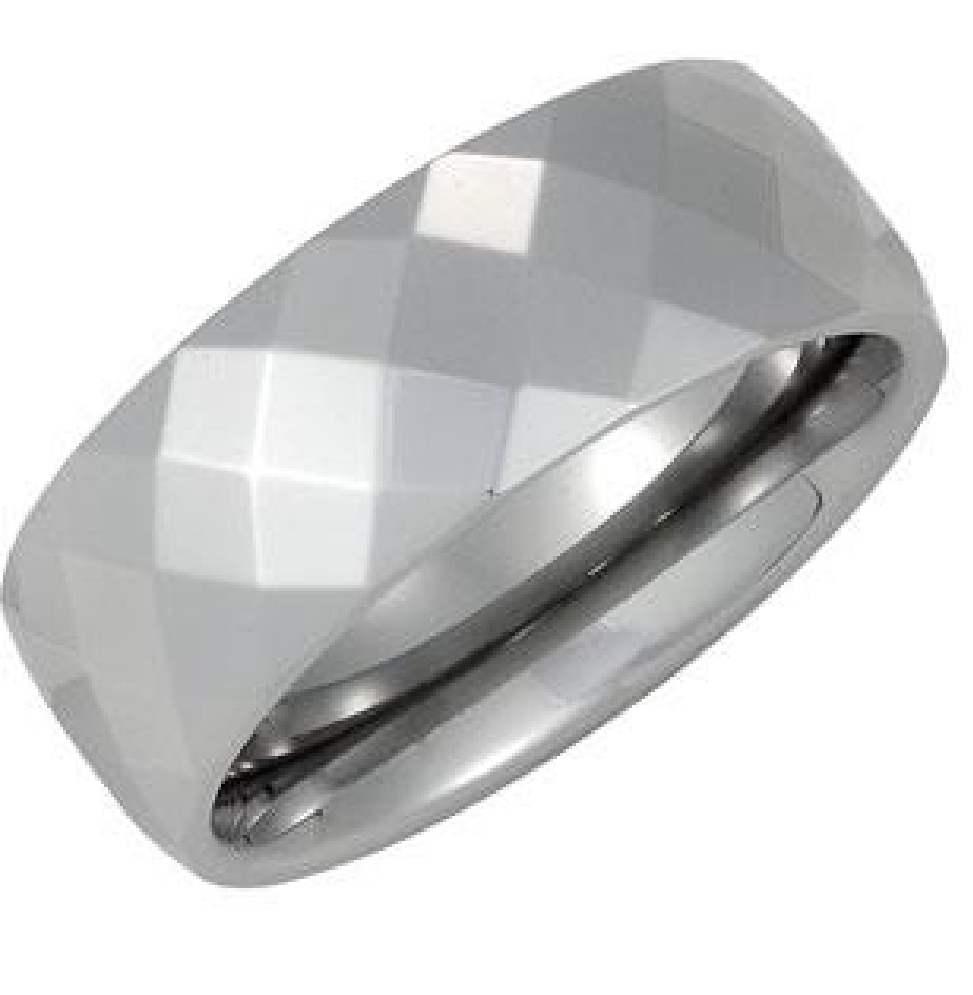 8.3mm White Dura Tungsten Diamond Cut Faceted B...
