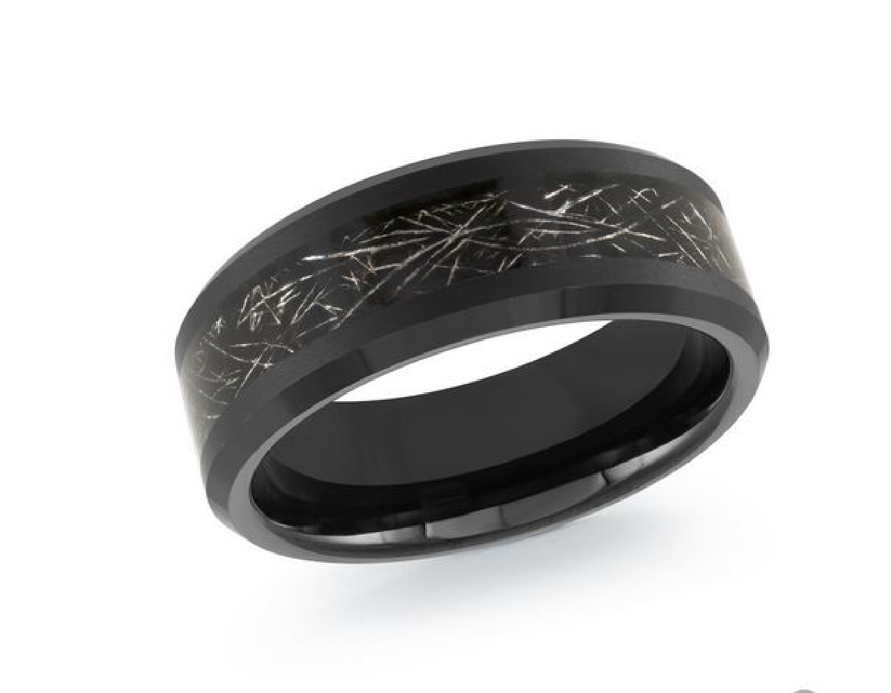 BLACK Tungsten Men s Wed Band; with Insert 8mm  