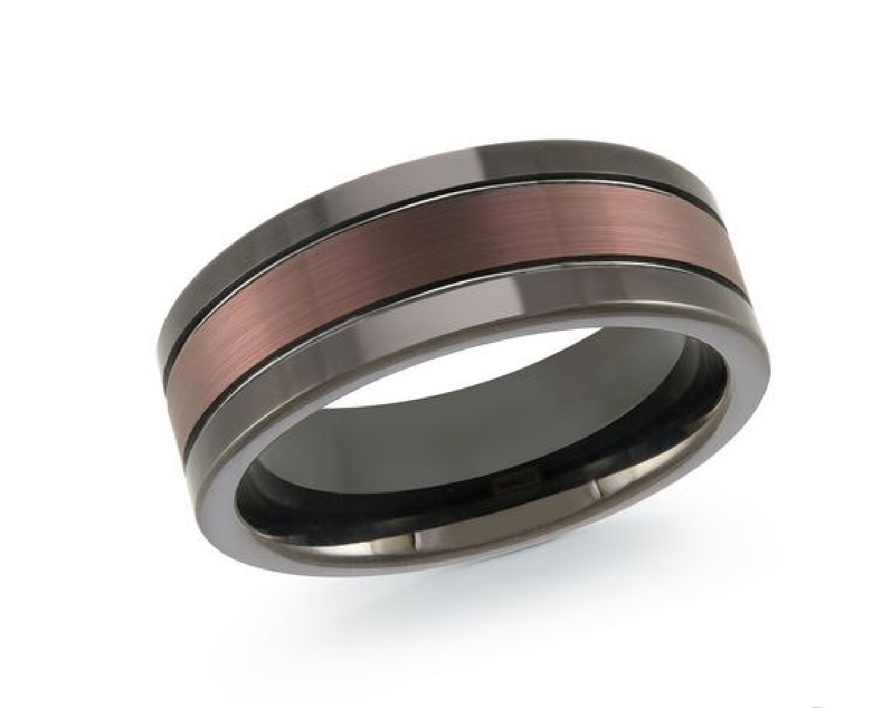 BLACK Tungsten Men s Wed Band;Copper Tone Inser...
