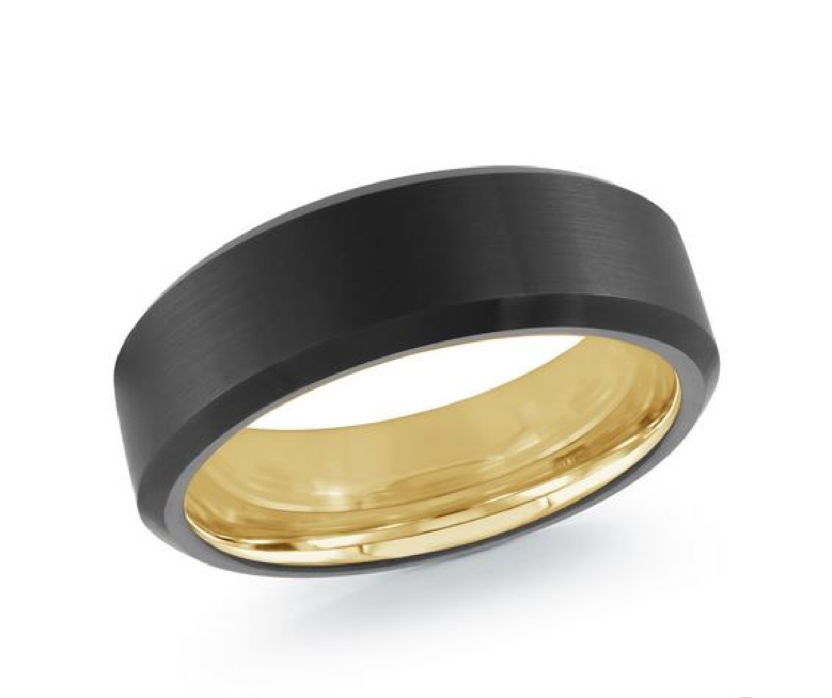 BLACK Tungsten Men s Wed Band;GoldTone Inside 7...